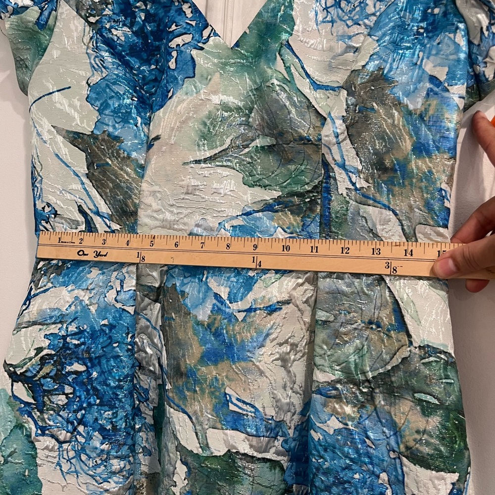 Theia Blue Metallic Cap Sleeve Fit‎ and Flare Dress Sz. 12 - Picture 10 of 11